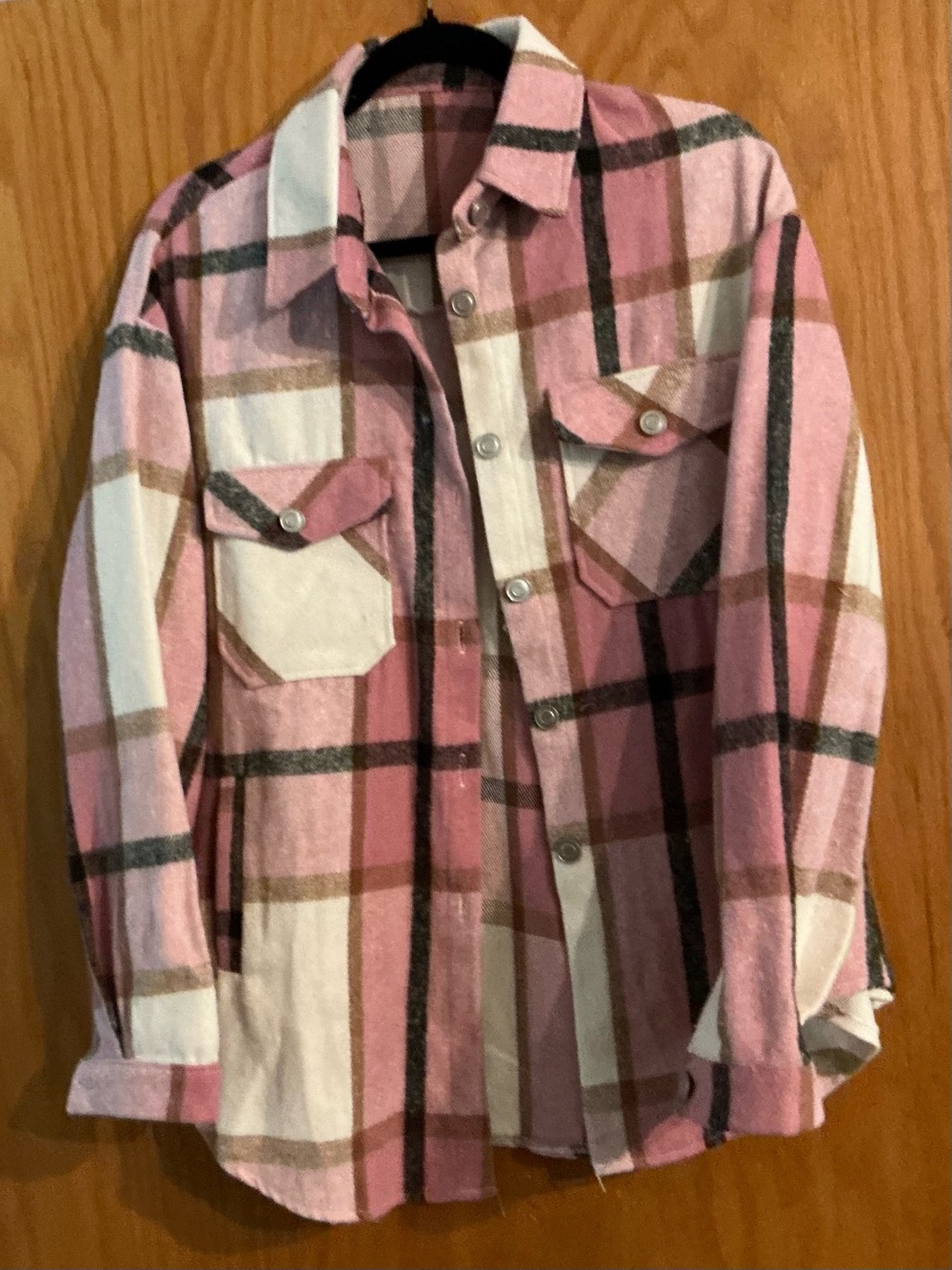 Women's Pink Plaid Button-Up Shacket